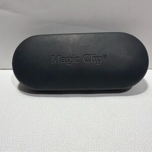 Magic Clip Eyeglass Case Black Hard Plastic Inside Felt Flip Hinge Top 6" x 2.5"
